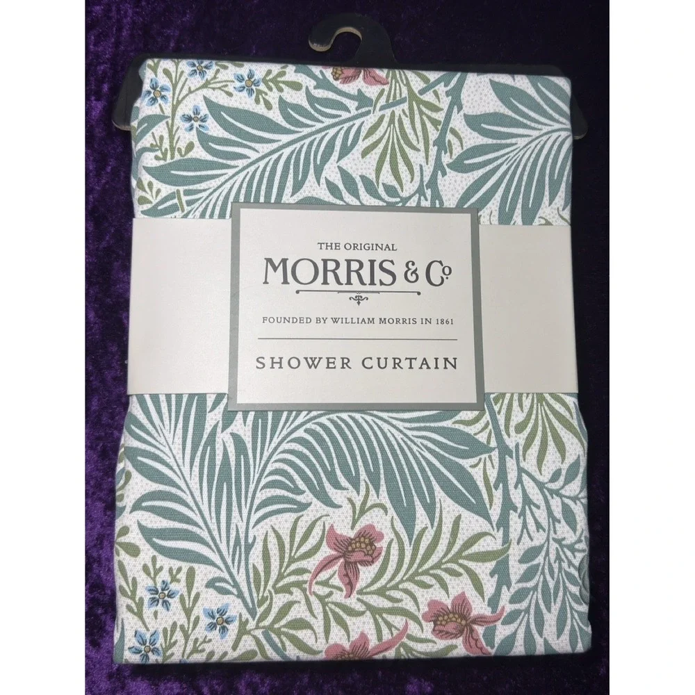 William Morris Shower Curtain Larkspur Mineral Fabric‎ Botanical Floral Leaves